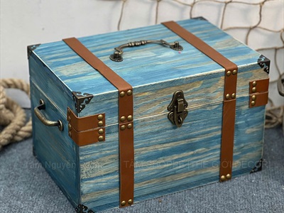 Rương gỗ viền da đinh tán 3 quai [03 Màu - Tặng ổ khóa] KT30x20x18cm RUONG-GO-04